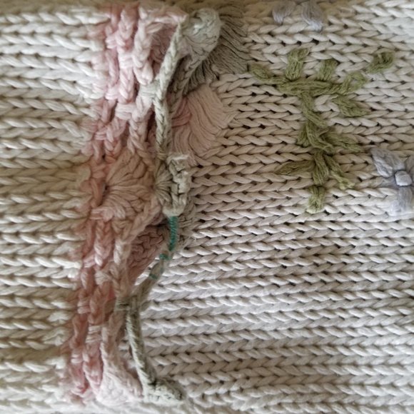 Vintage, embroidery floral leaf, lace crochet, white cotton sweater M L, Instyle - Picture 8 of 8